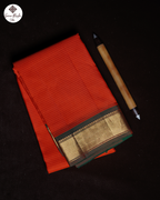 Orange Pure Silk Saree with Green Semi Contrast Border