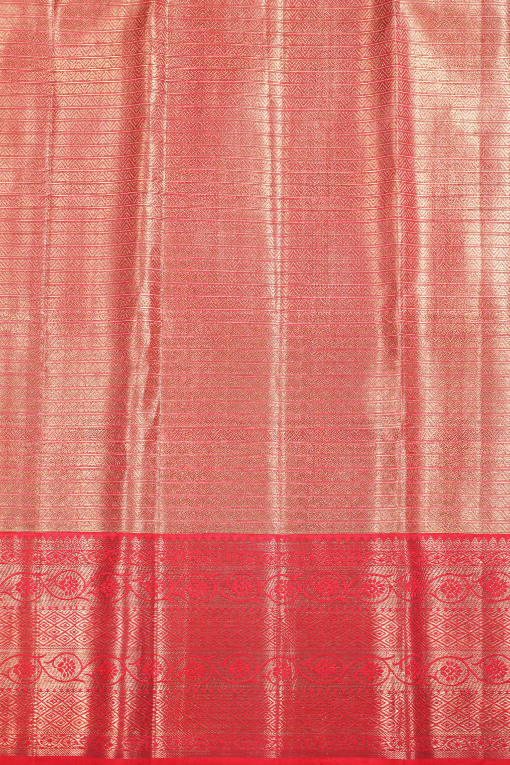 Pista Green Kanchipuram Pure Silk Saree with Tomato Red Korvai Border and Deer Chakra Design