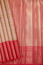 Pista Green Kanchipuram Pure Silk Saree with Tomato Red Korvai Border and Deer Chakra Design