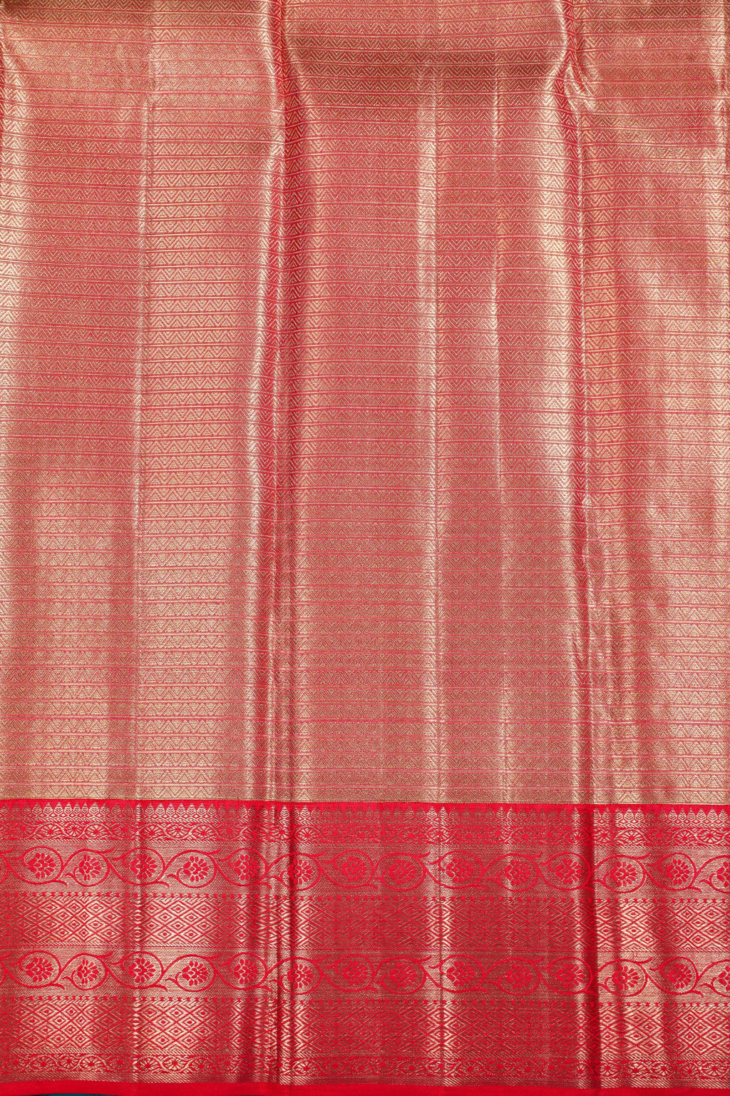 Pista Green Kanchipuram Pure Silk Saree with Tomato Red Korvai Border and Deer Chakra Design