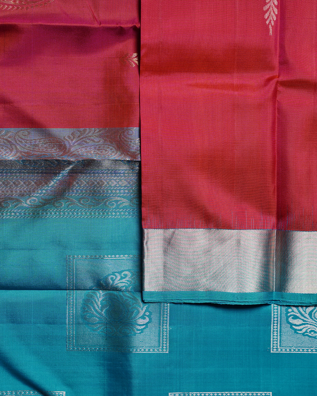 Red Rose Semi Contrast Pure Silk Butta Saree