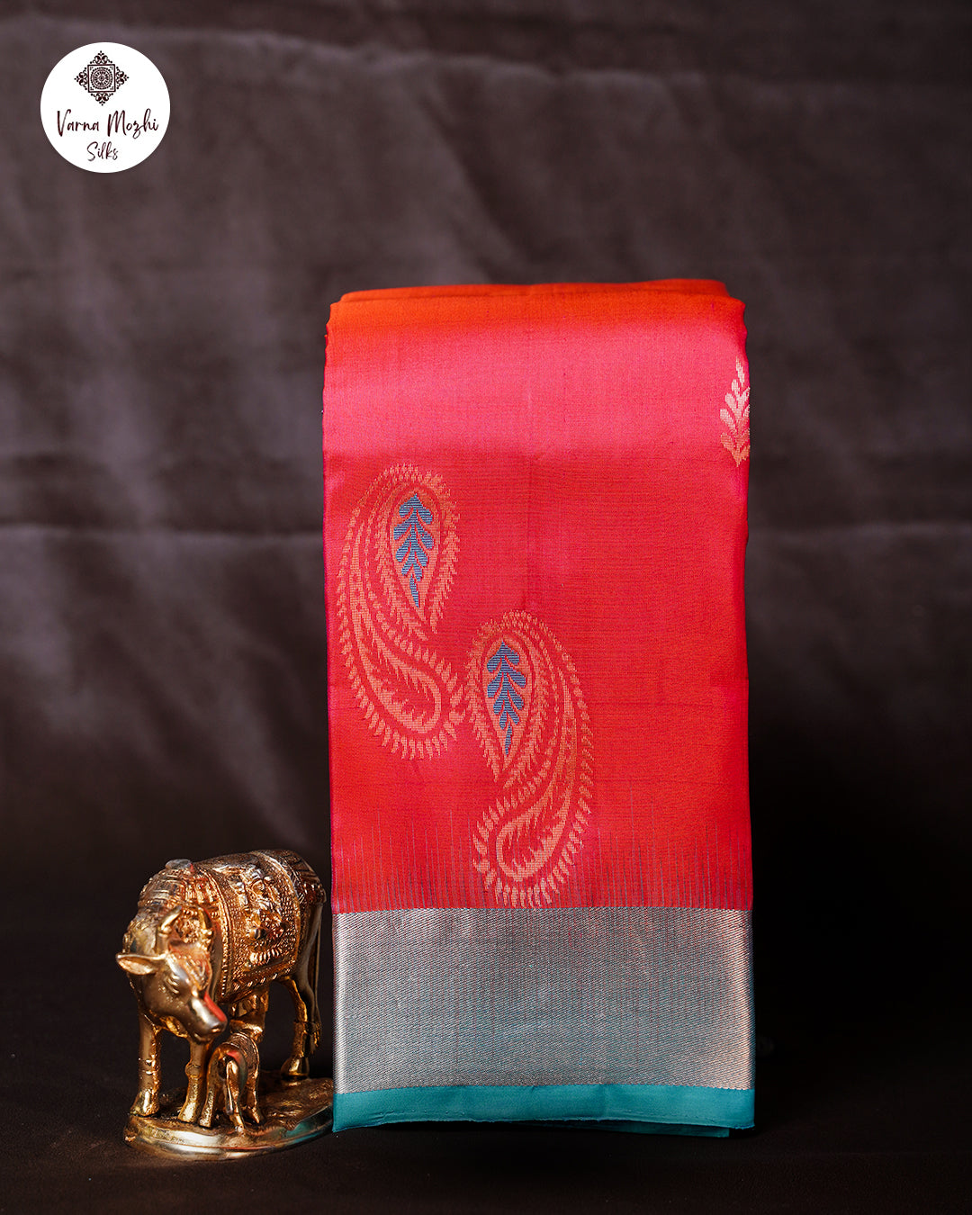 Red Rose Semi Contrast Pure Silk Butta Saree