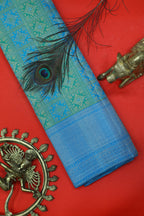 Reksona Blue Kanchipuram Pure Silk Saree with Ananda Border and Box Kolam Design