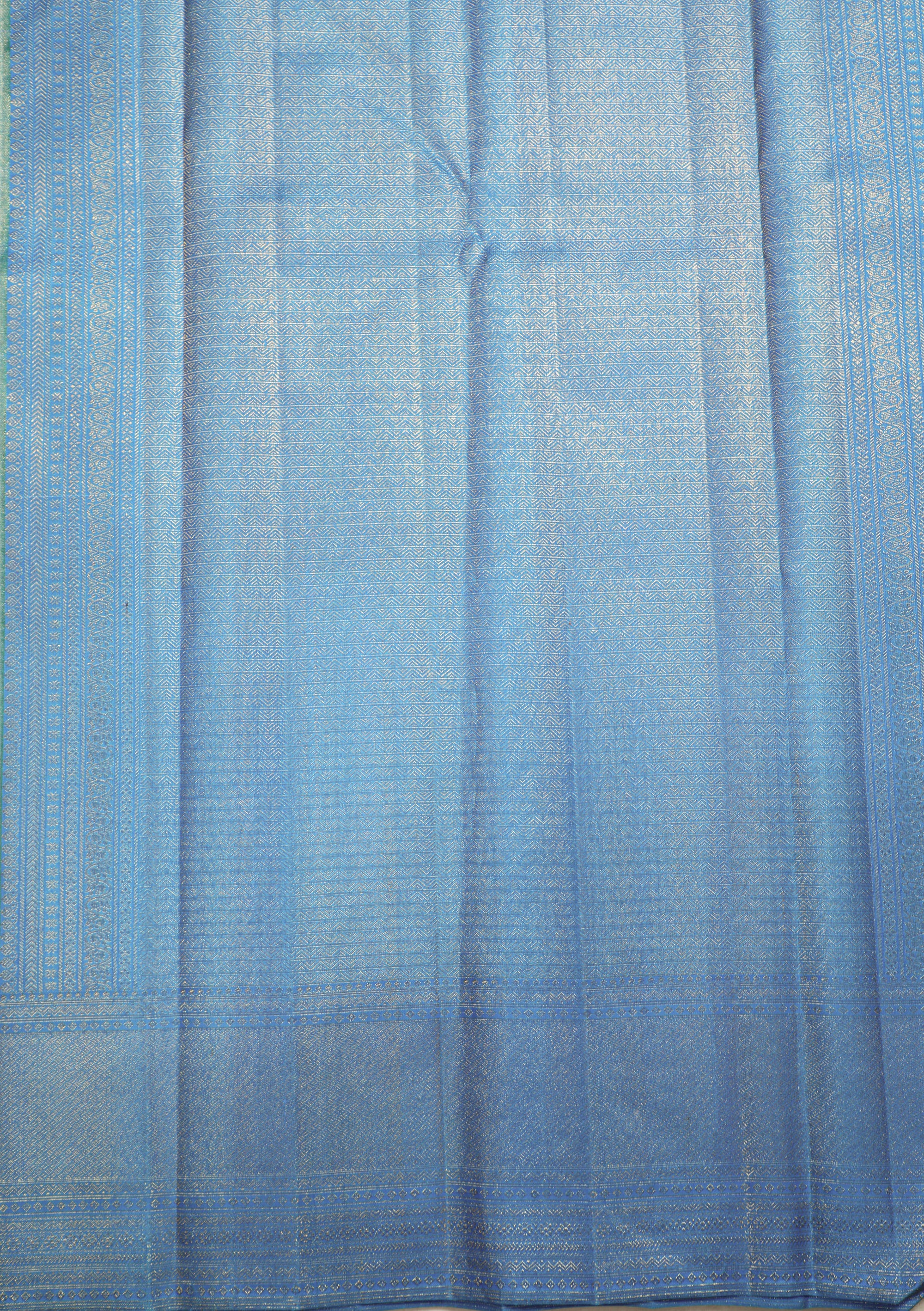 Reksona Blue Kanchipuram Pure Silk Saree with Ananda Border and Box Kolam Design