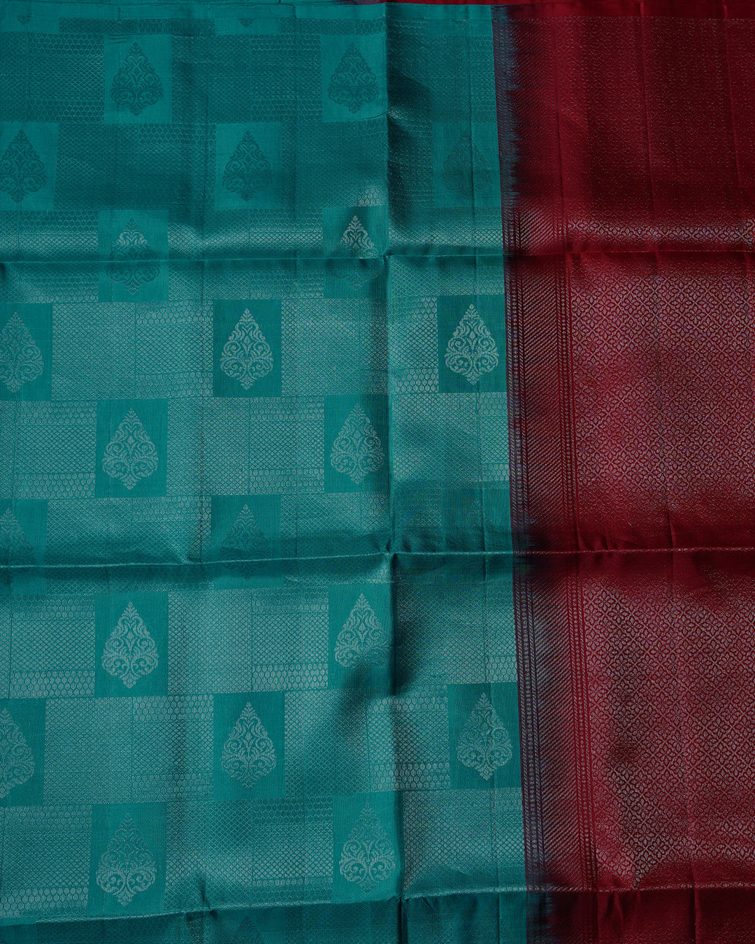 Rexona Green Pure Silk Saree with Maroon Border