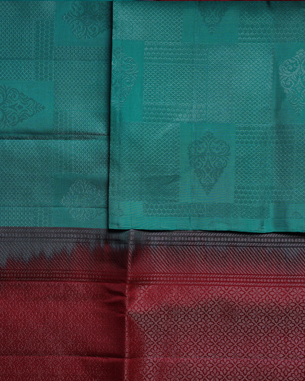 Rexona Green Pure Silk Saree with Maroon Border