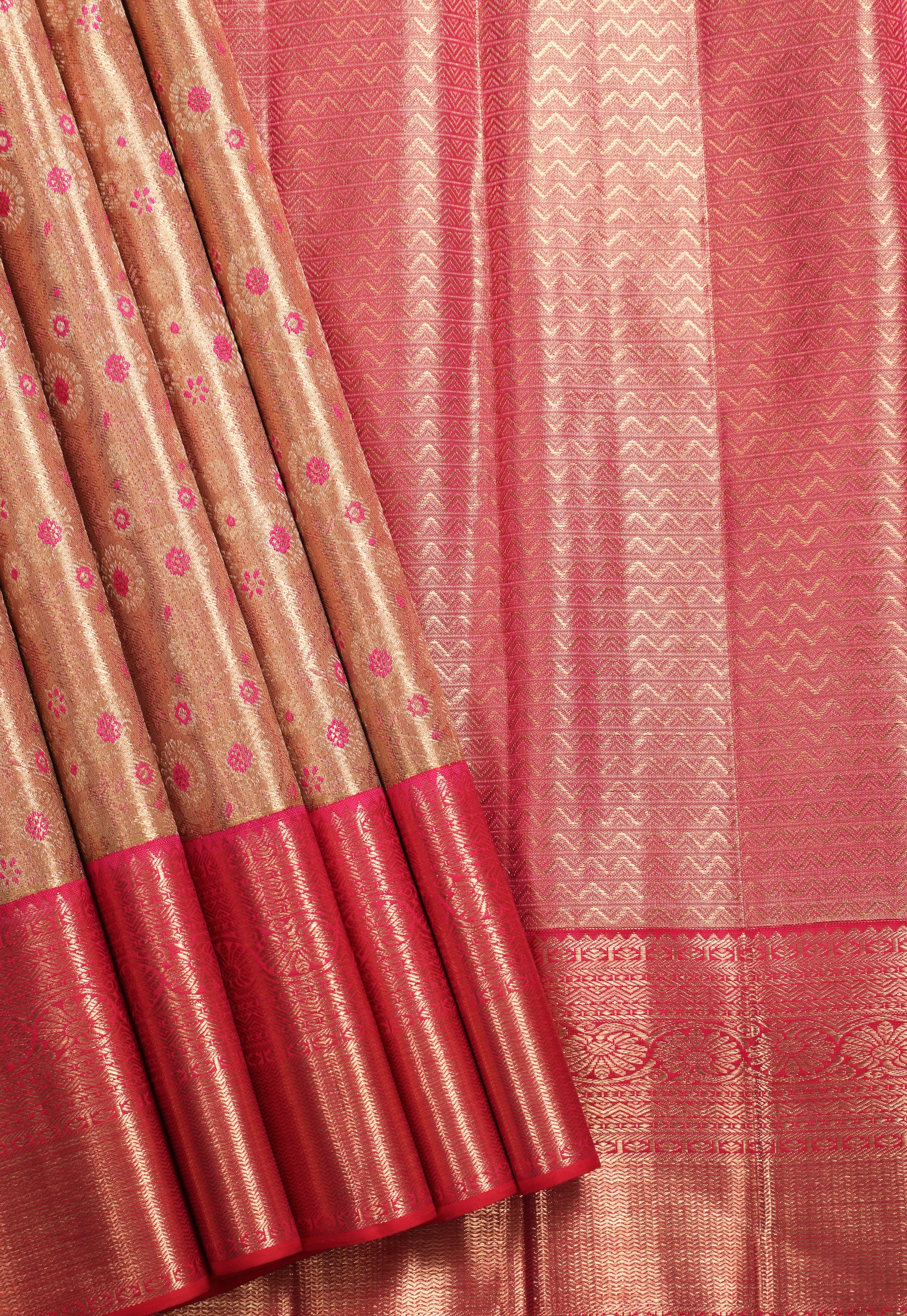 Rose with Sukku Kanchipuram Pure Silk Tissue Saree with Kodi Flower Design and Meena Work