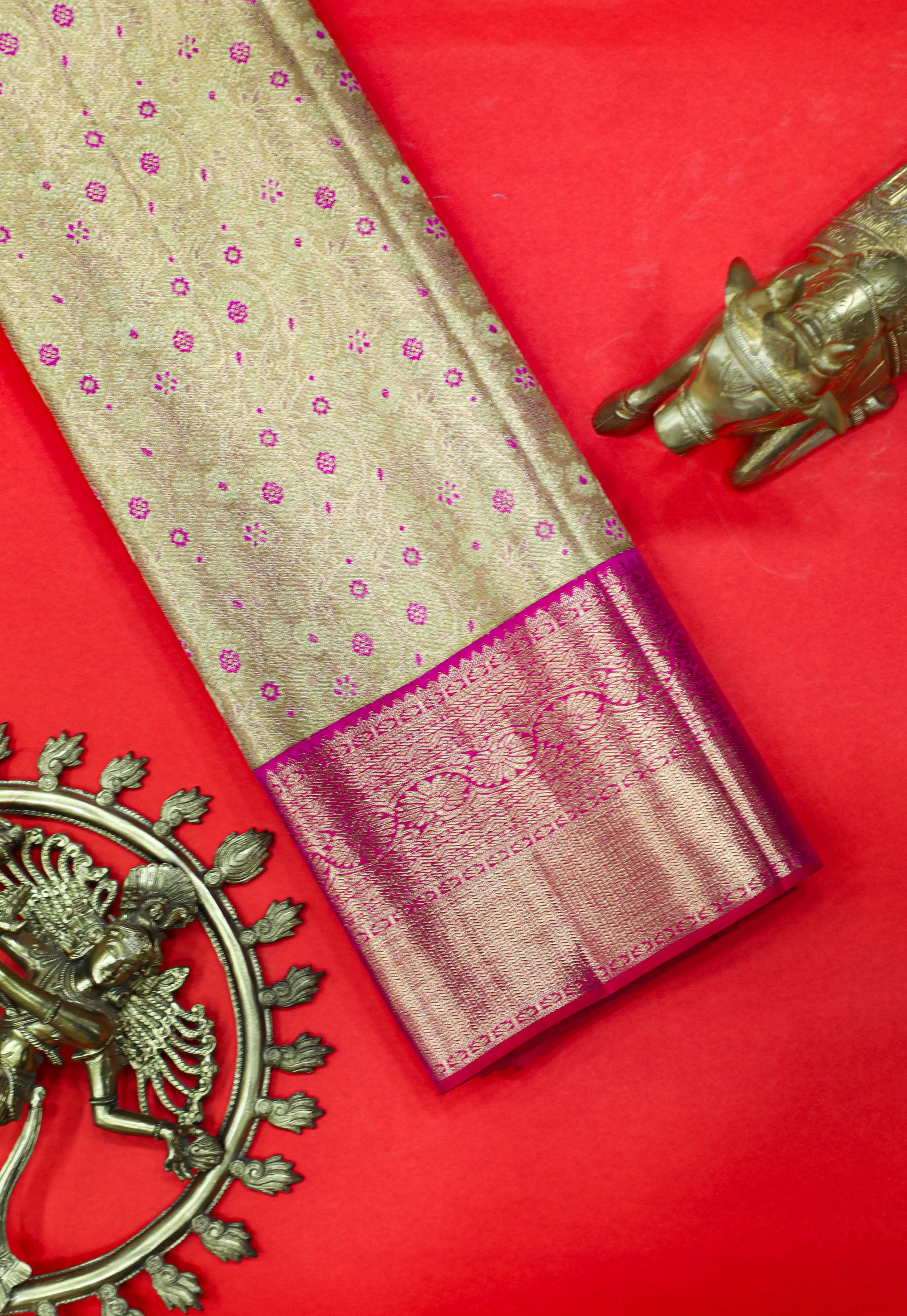 Rose with Sukku Kanchipuram Pure Silk Tissue Saree with Kodi Flower Design and Meena Work