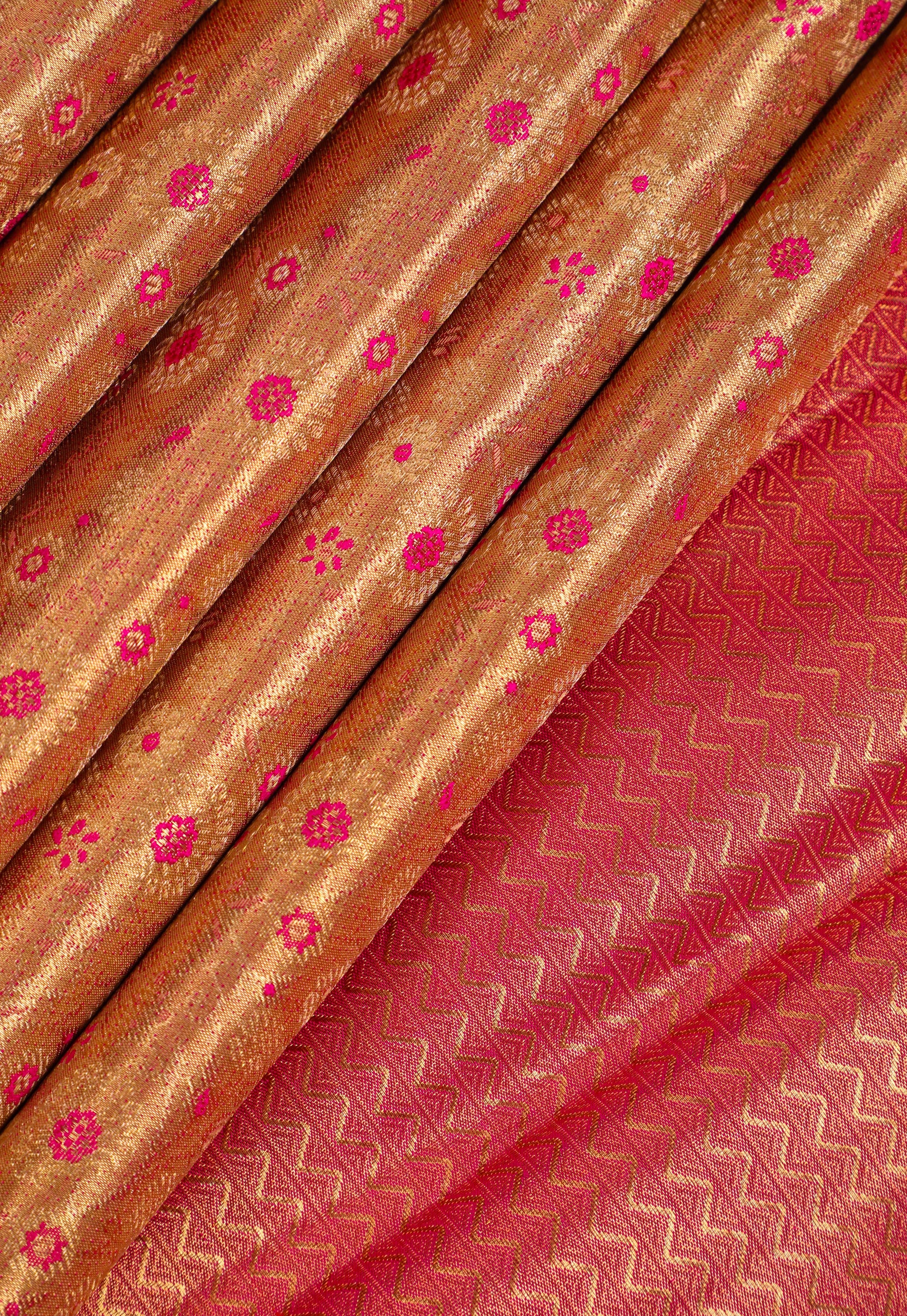 Rose with Sukku Kanchipuram Pure Silk Tissue Saree with Kodi Flower Design and Meena Work