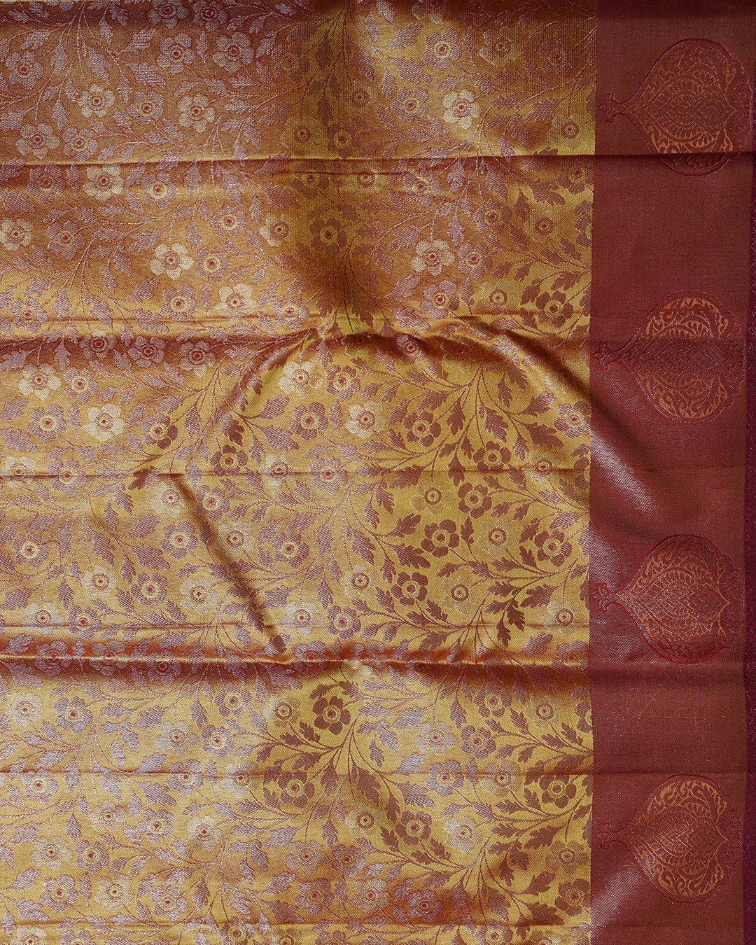 Pure Silk Sampaka Yellow Saree with Kodi Flower Border