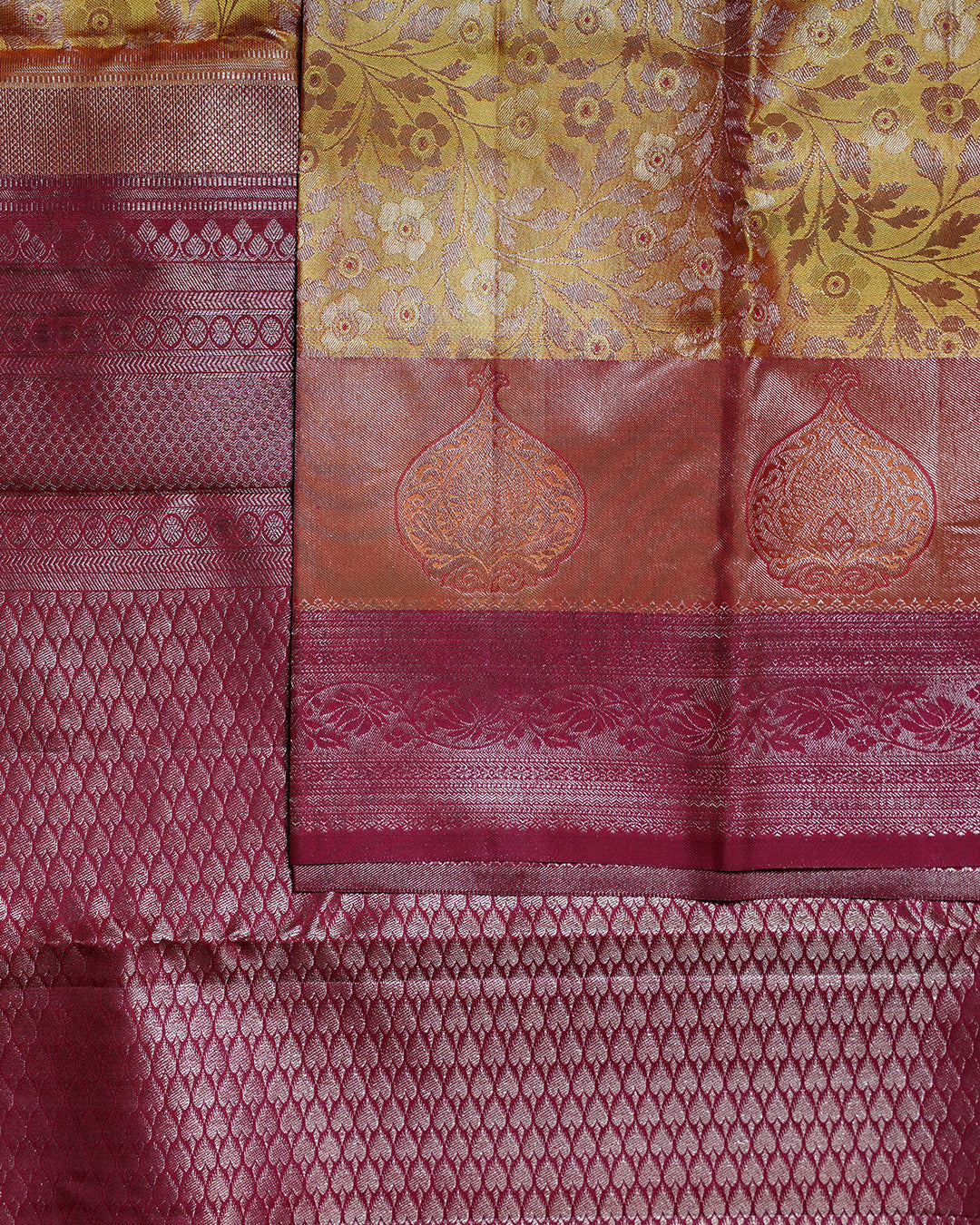 Pure Silk Sampaka Yellow Saree with Kodi Flower Border
