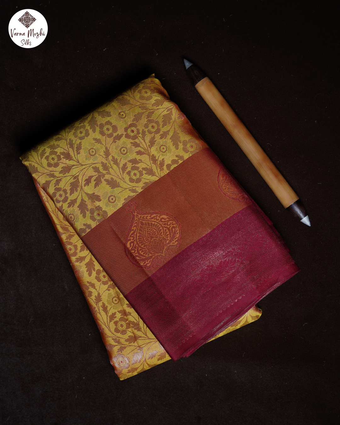 Pure Silk Sampaka Yellow Saree with Kodi Flower Border