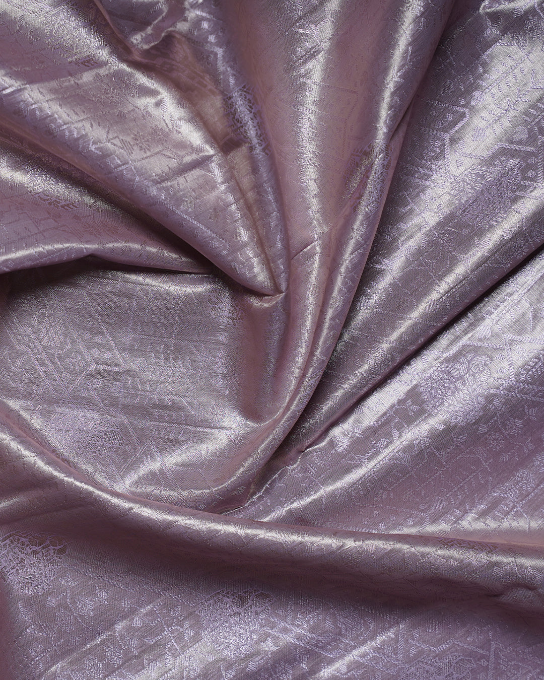 Silver Lavender Pure Silk Saree with Deep Red Border