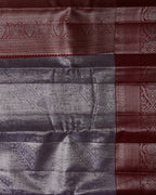 Silver Lavender Pure Silk Saree with Deep Red Border