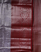 Silver Lavender Pure Silk Saree with Deep Red Border