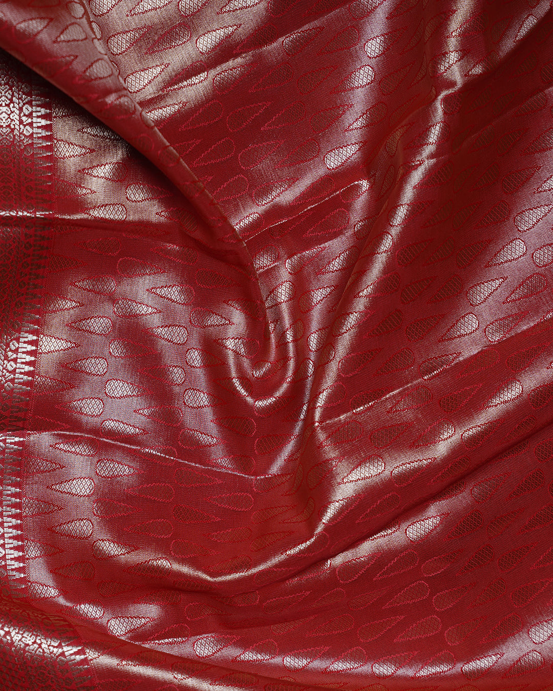 Silver Lavender Pure Silk Saree with Deep Red Border