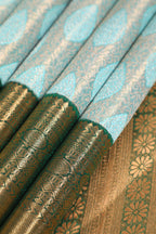 White Kanchipuram Pure Silk Korvai Tissue Contrast Fancy Silver Saree with Kodi Thilagam Design