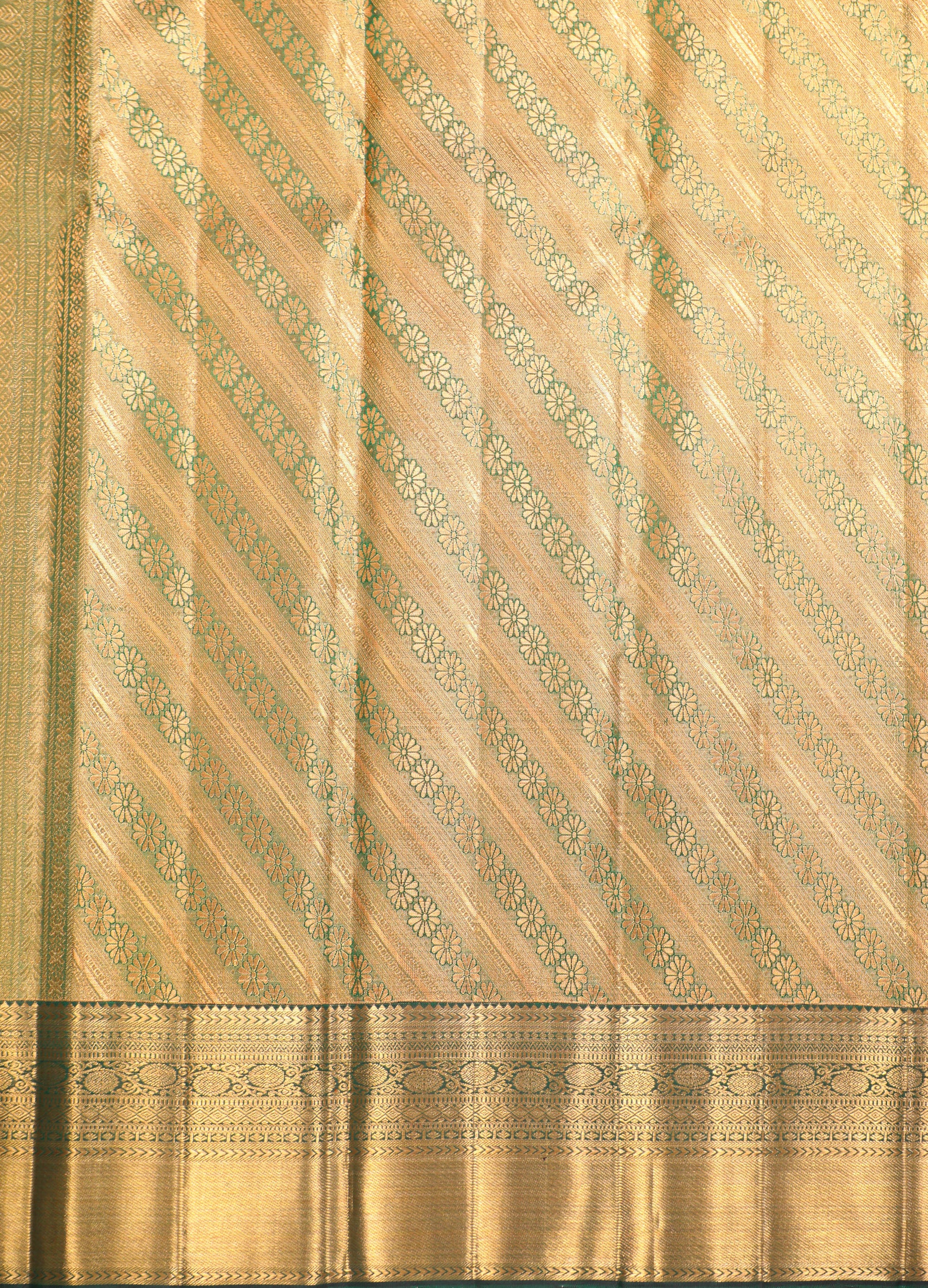 White Kanchipuram Pure Silk Korvai Tissue Contrast Fancy Silver Saree with Kodi Thilagam Design