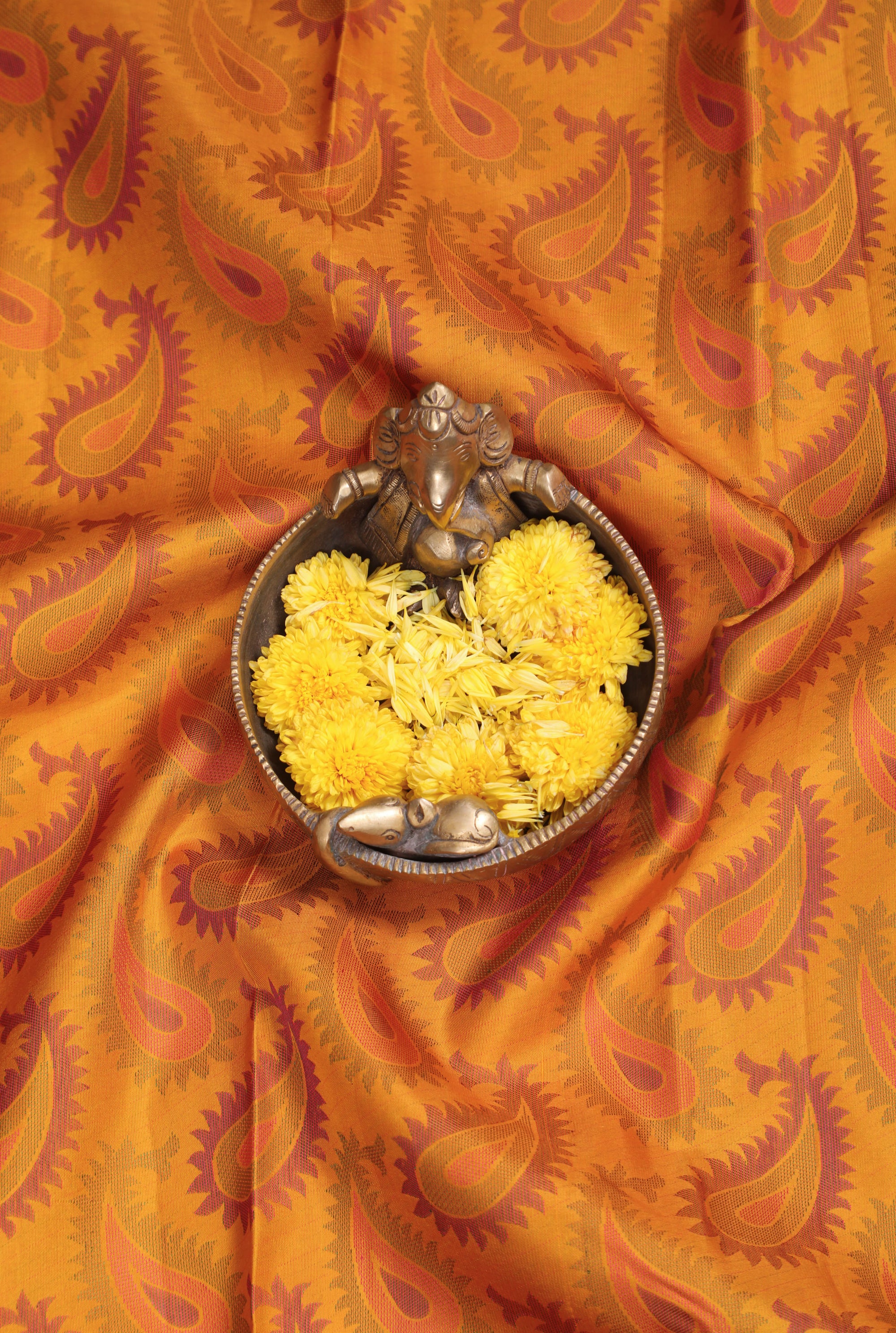 Yellow & Maroon Manga Design Kanchipuram Pure Silk Saree