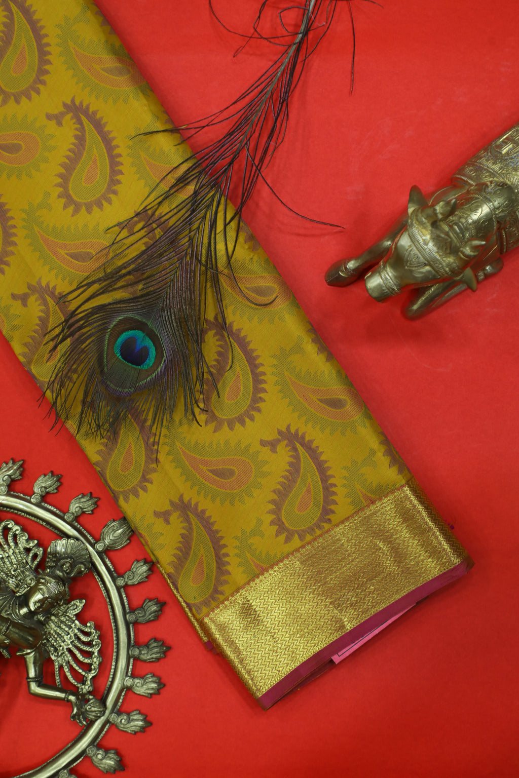 Yellow & Maroon Manga Design Kanchipuram Pure Silk Saree