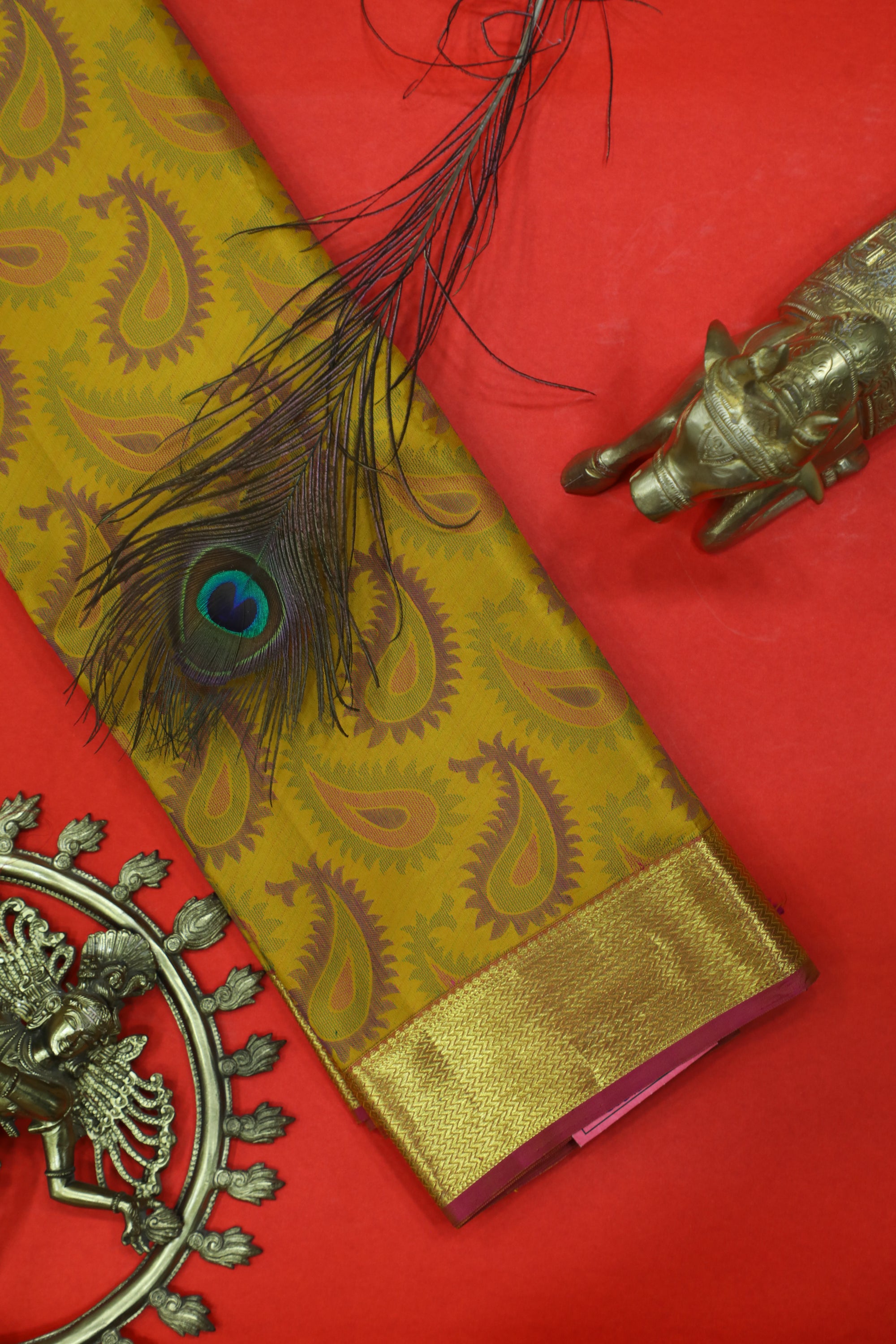 Yellow & Maroon Manga Design Kanchipuram Pure Silk Saree