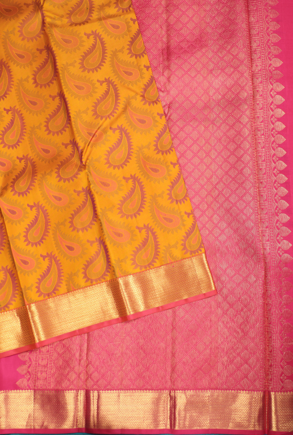 Yellow & Maroon Manga Design Kanchipuram Pure Silk Saree