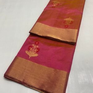 Elegant Handwoven Chanderi Silk Saree with Golden Border & Butta