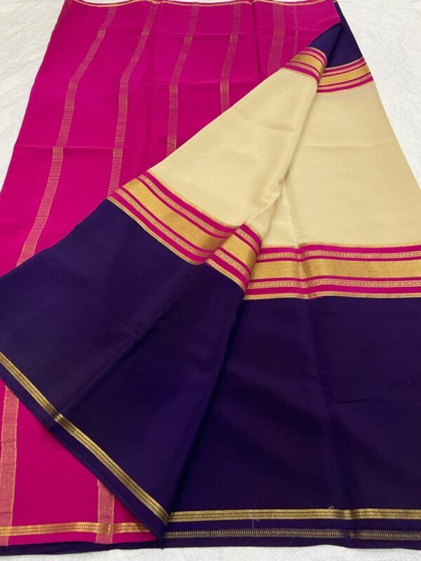 Elegant Pure Mysore Silk Saree with Big Border and Dual Tone Contrast
